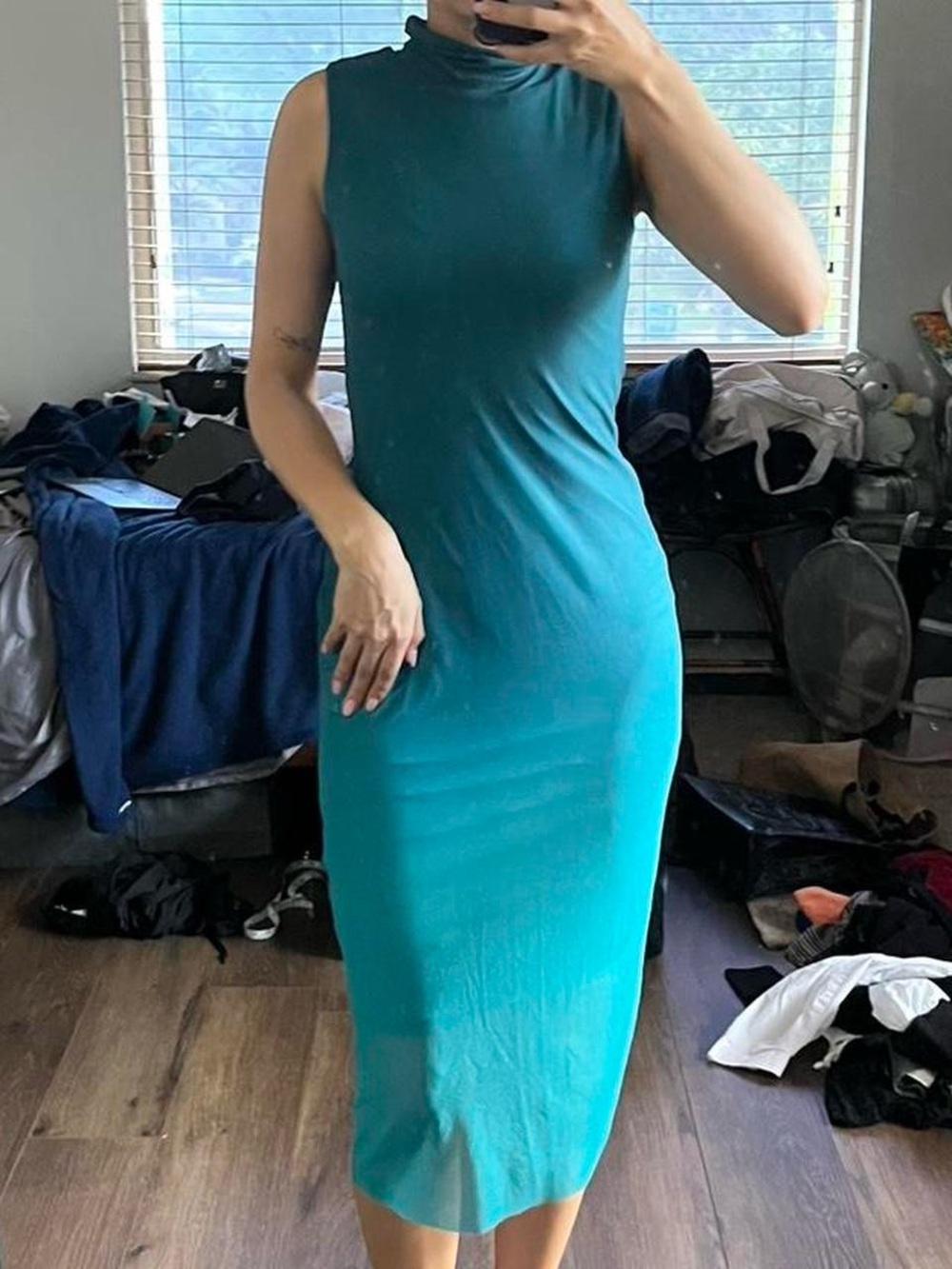 Bar III blue teal ombre mock neck midi dress